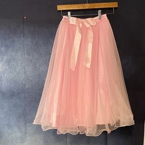 Girls Pink Tulle Skirt with Satin Bow Waist